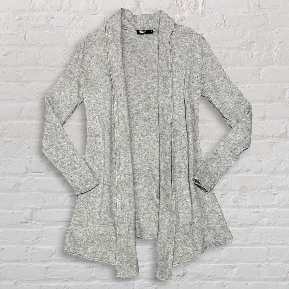 LUSSO 100% Cashmere Cardigan Sweater Women M Open Front Shawl Collar Light Grey